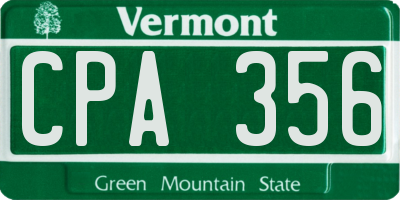 VT license plate CPA356
