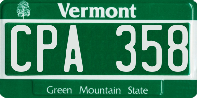 VT license plate CPA358