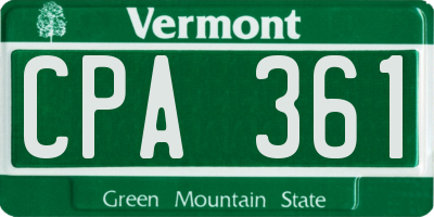 VT license plate CPA361