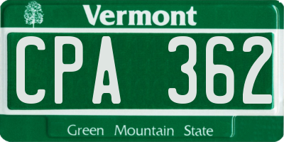 VT license plate CPA362