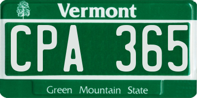 VT license plate CPA365