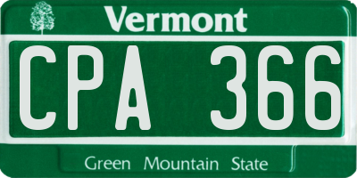 VT license plate CPA366