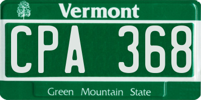 VT license plate CPA368
