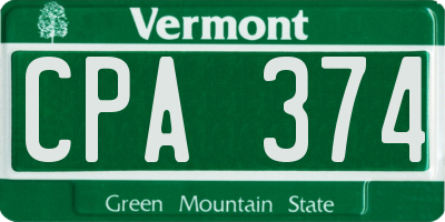 VT license plate CPA374