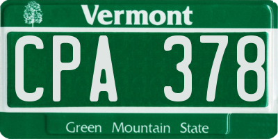 VT license plate CPA378