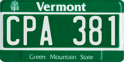 VT license plate CPA381
