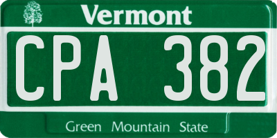 VT license plate CPA382