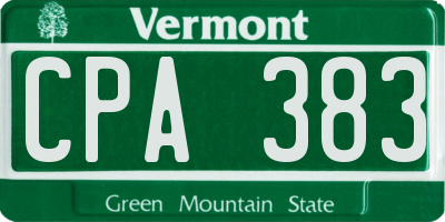 VT license plate CPA383