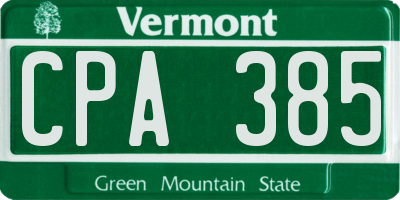 VT license plate CPA385