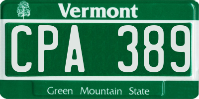 VT license plate CPA389