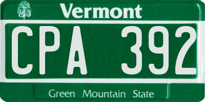 VT license plate CPA392