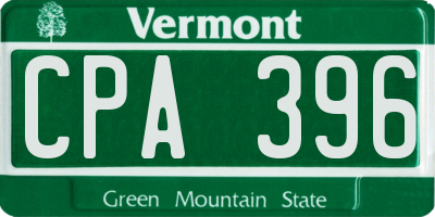 VT license plate CPA396