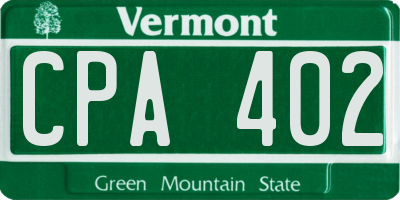VT license plate CPA402