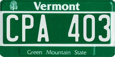 VT license plate CPA403