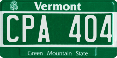 VT license plate CPA404