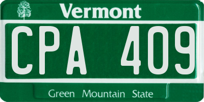 VT license plate CPA409