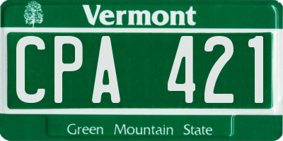 VT license plate CPA421