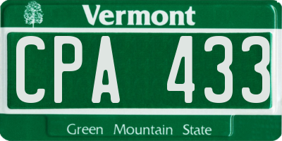 VT license plate CPA433