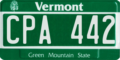 VT license plate CPA442