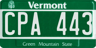 VT license plate CPA443