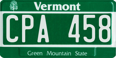 VT license plate CPA458