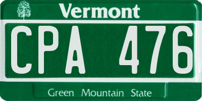 VT license plate CPA476