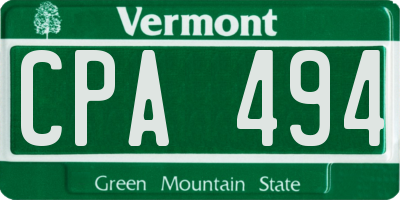 VT license plate CPA494