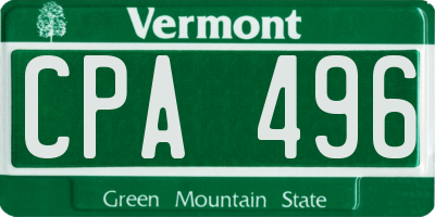 VT license plate CPA496