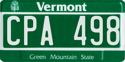 VT license plate CPA498