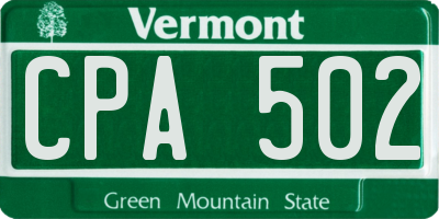 VT license plate CPA502