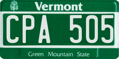 VT license plate CPA505