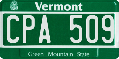 VT license plate CPA509