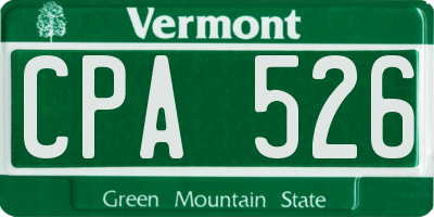 VT license plate CPA526