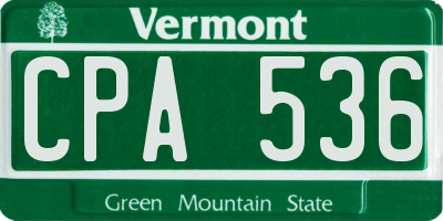 VT license plate CPA536
