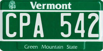 VT license plate CPA542
