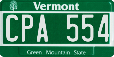 VT license plate CPA554
