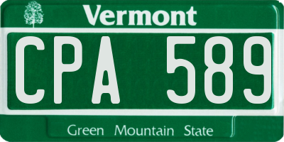 VT license plate CPA589