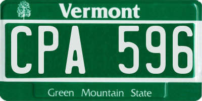 VT license plate CPA596