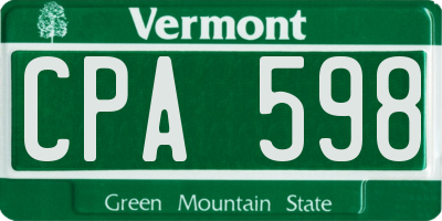 VT license plate CPA598