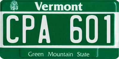 VT license plate CPA601
