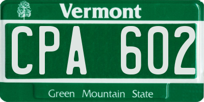 VT license plate CPA602