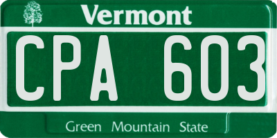 VT license plate CPA603