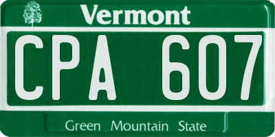 VT license plate CPA607