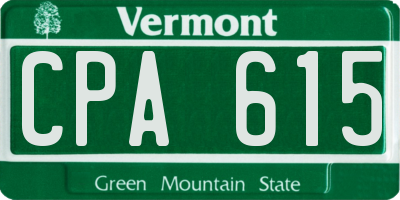 VT license plate CPA615