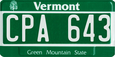 VT license plate CPA643
