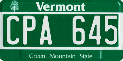 VT license plate CPA645
