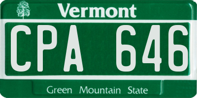 VT license plate CPA646