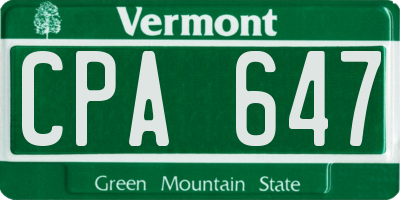 VT license plate CPA647