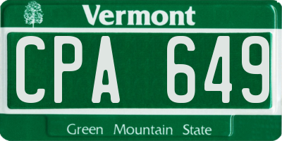 VT license plate CPA649