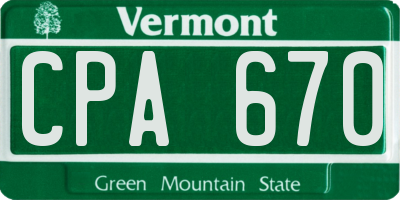 VT license plate CPA670